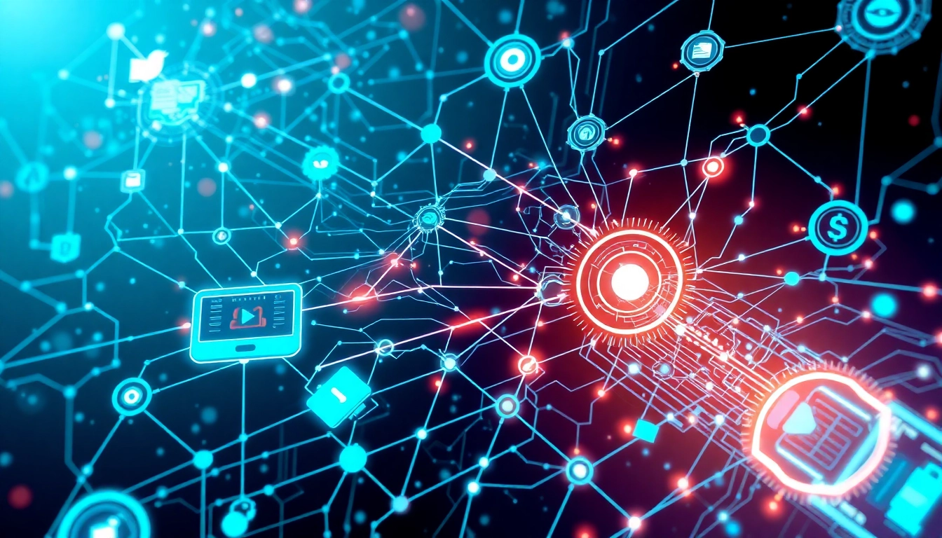 Modern technology concepts with interconnected devices and AI networks for innovation and progress