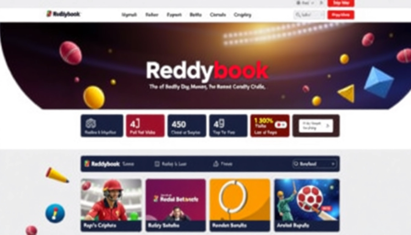 Reddybook online betting platform interface with cricket graphics and vibrant colors for engaging users.