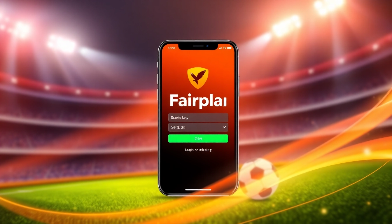 Fairplay online betting app interface with login screen on mobile, highlighting sports betting options and vibrant colors for easy access.