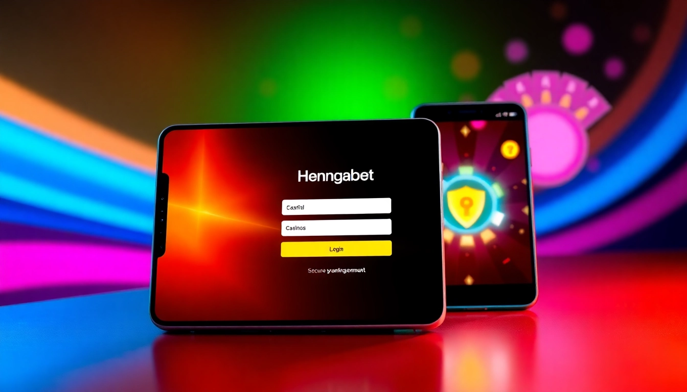 Hengongbet online casino login interface shown on mobile and desktop screens, emphasizing